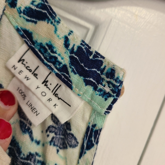 Nicole Miller Halter Neck Linen Dress Blue Size M - Picture 6 of 7